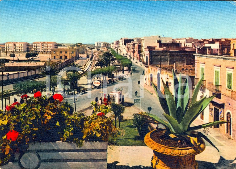 Cartolina originale da collezione 1966 MANFREDONIA (FG) P.zza Marconi *Distributore ESSO 1