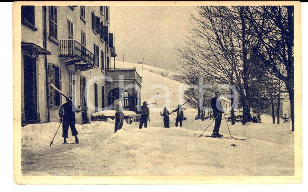 Cartolina originale da collezione 1947 MOTTARONE (VB) Salita alla Croce *Cartolina animata con sciatori FP 1