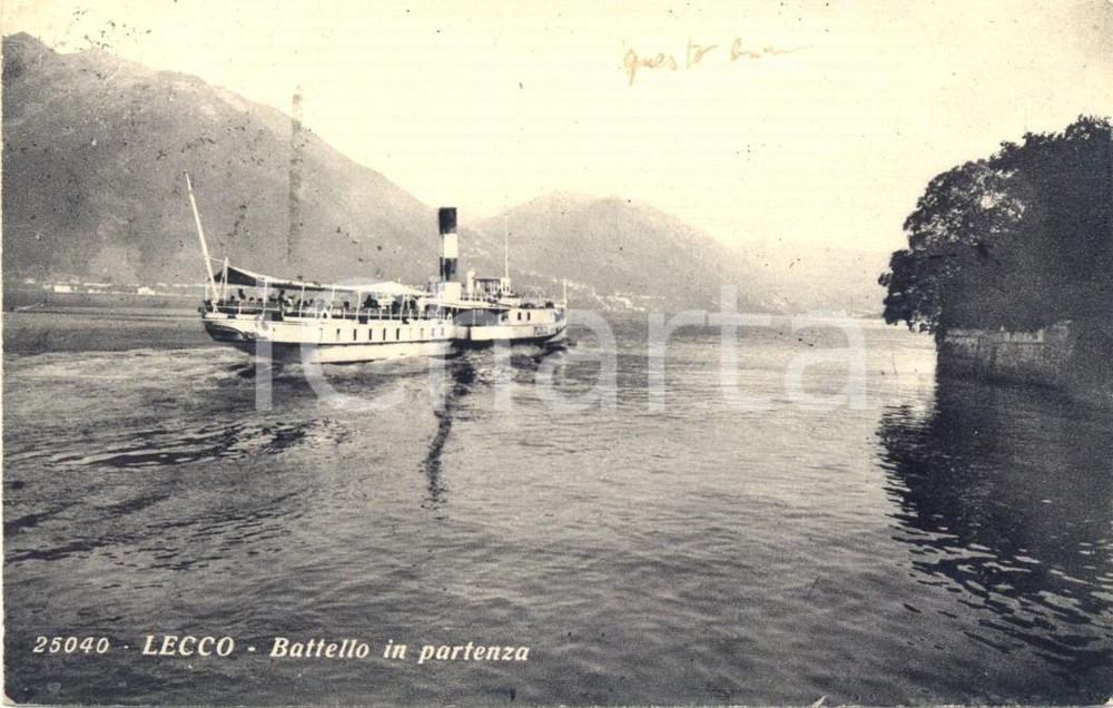 Cartolina originale da collezione 1935 LECCO Panorama del lago con battello in partenza  *Cartolina ANIMATA FP VG 1