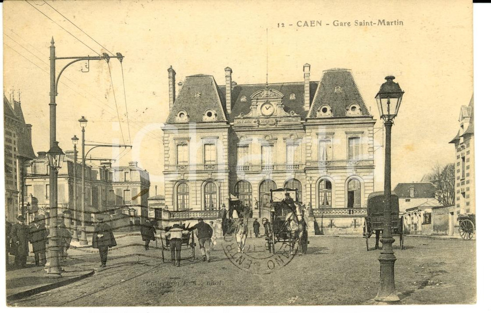 Cartolina originale da collezione 1921 CAEN (Normandie) Gare SAINT-MARTIN Animata con carrozze *Cartolina FP VG 1