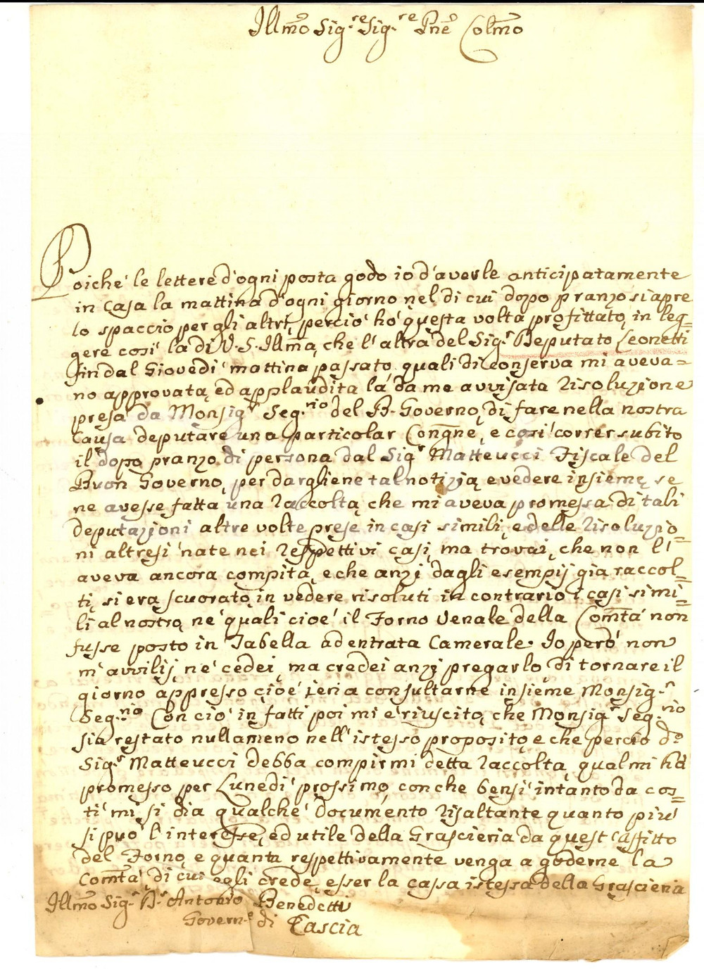 Manoscritto, lettera originale 1781 ROMA Lorenzo CORINTI scrocca proroga al cardinal Prefetto della Signatura 1
