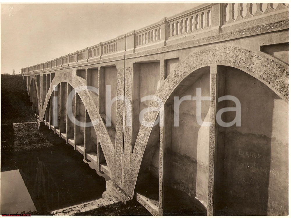 Fotografia d'epoca originale 1930 circa NOVI DI MODENA MO Acque basse Ponte NAVIGLIO 1