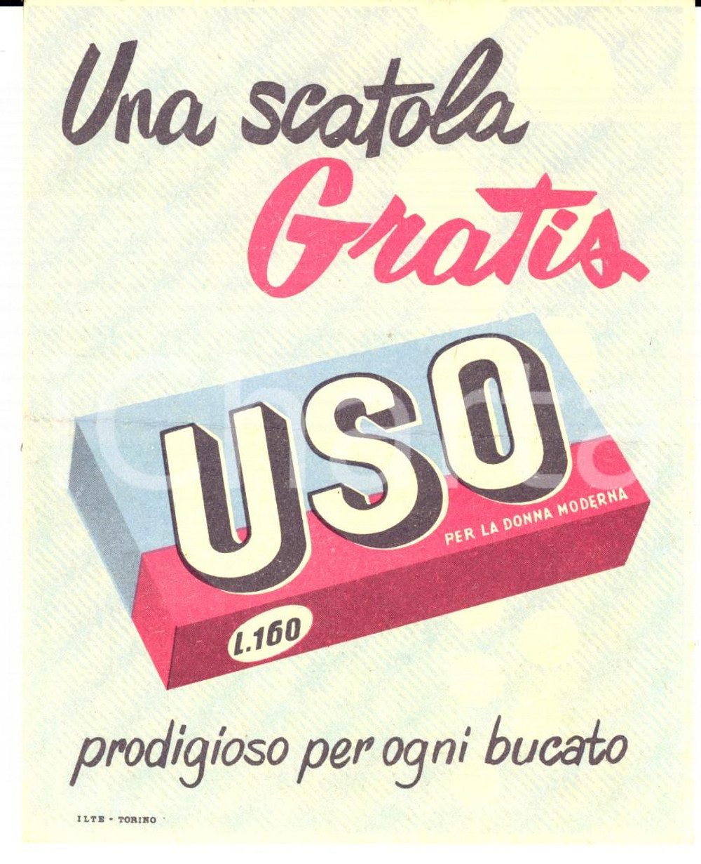 Materiale pubblicitario d’epoca 1955 ca MILANO Ditta ALCAMIR Detersivo USO - Buono sconto L. 160 *Pubblicitario 1