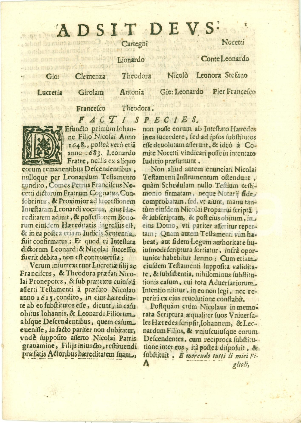 Documento originale, autentico 1684 BAGNONE MS Conte Pietro Francesco NOCETO vs Francesco e Teodora CARTEGNI 1