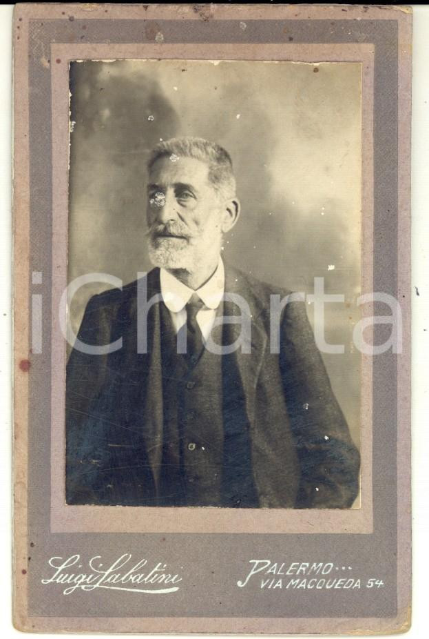Fotografia d epoca originale 1890 ca PALERMO Ritratto di uomo anziano Foto Luigi SABATINI via Macqueda 7x11 1