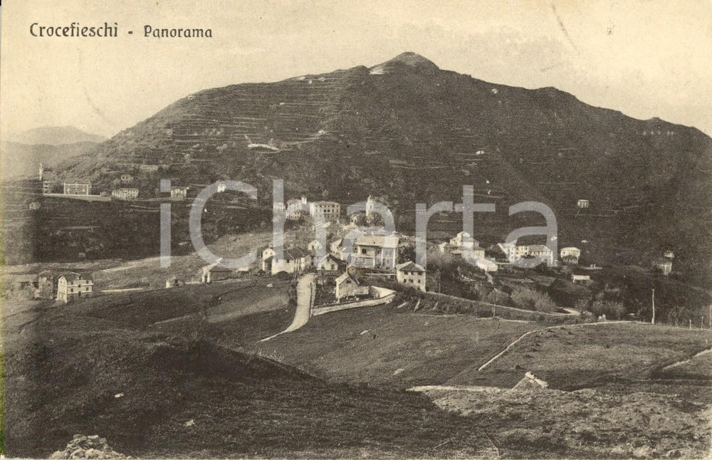 Cartolina originale da collezione 1926 CROCEFIESCHI (GE) Panorama del paese e dei dintorni *Cartolina FP VG 1