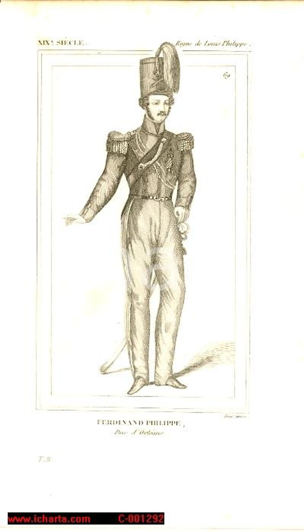 Stampa, bozzetto originale 1852 Ritratto di Ferdinando Filippo d'ORLEANS Stampa 1