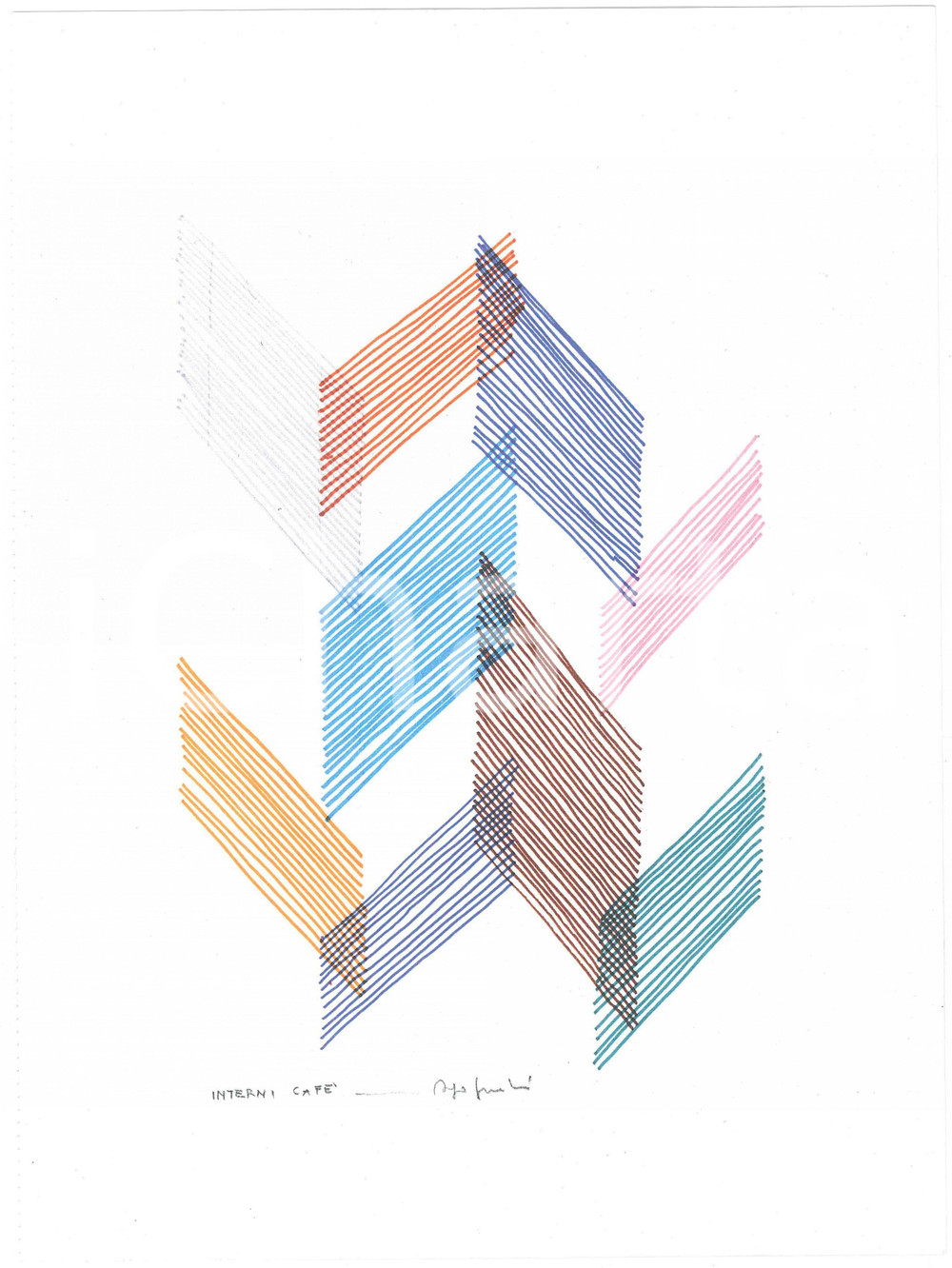 Stampa, bozzetto originale 2000 ca DESIGN  Diego GRANDI  Drawing per INTERNI CAFE  21x28 cm 1