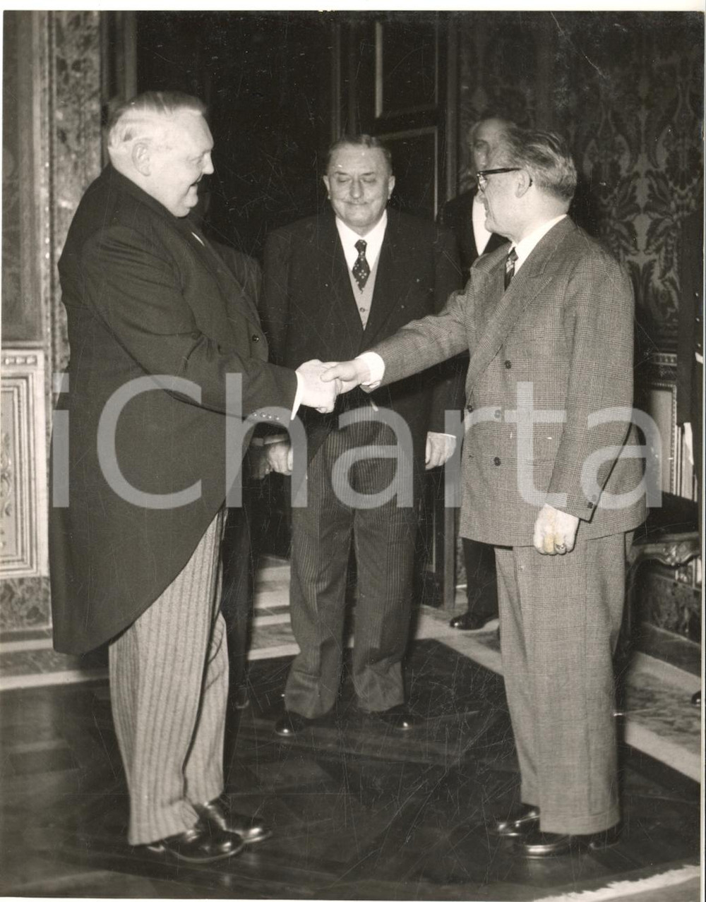 1955 ROMA Presidente Giovanni GRONCHI riceve ministro Ludwig ERHARD *Foto