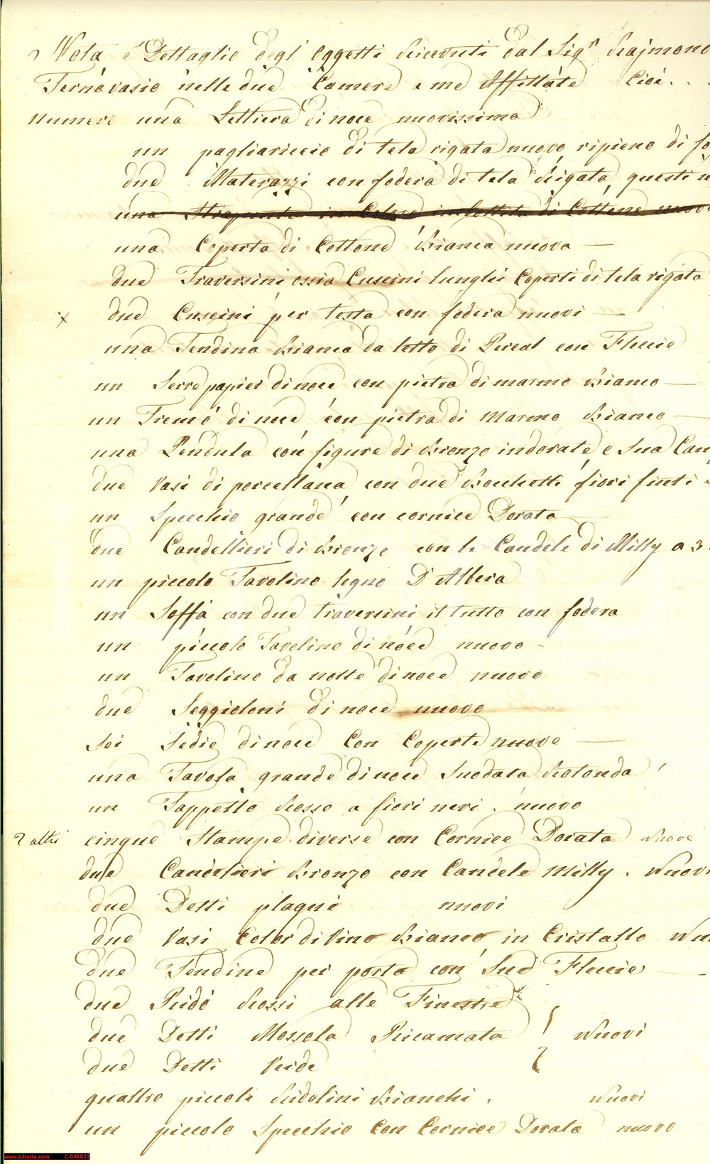 Documento originale, autentico 1842 TORINO Arredi in camera di Sigismondo TERNAVASIO 1