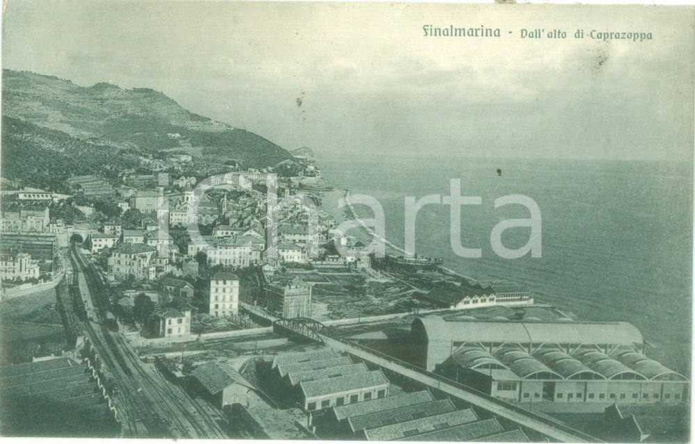 Cartolina originale da collezione 1924 FINALE LIGURE SV Veduta di FINAL MARINA da CAPRAZOPPA Cartolina FP VG 1