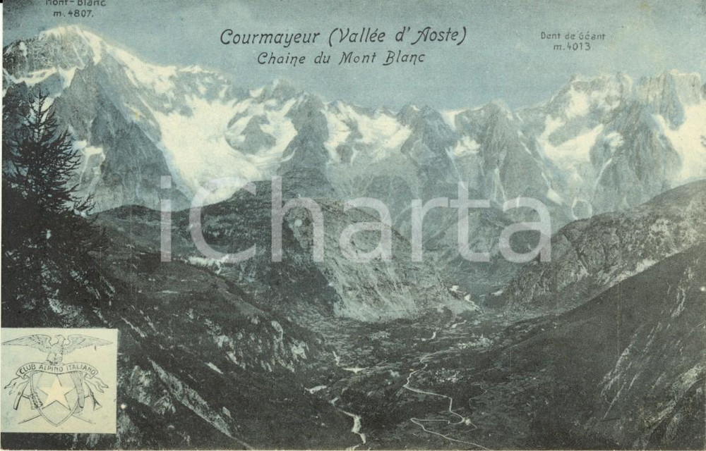 Cartolina originale da collezione 1900 ca COURMAYEUR (AO) ChaÃ®ne du Monte BLANC et DENT DE GEANT *Cartolina FP NV 1