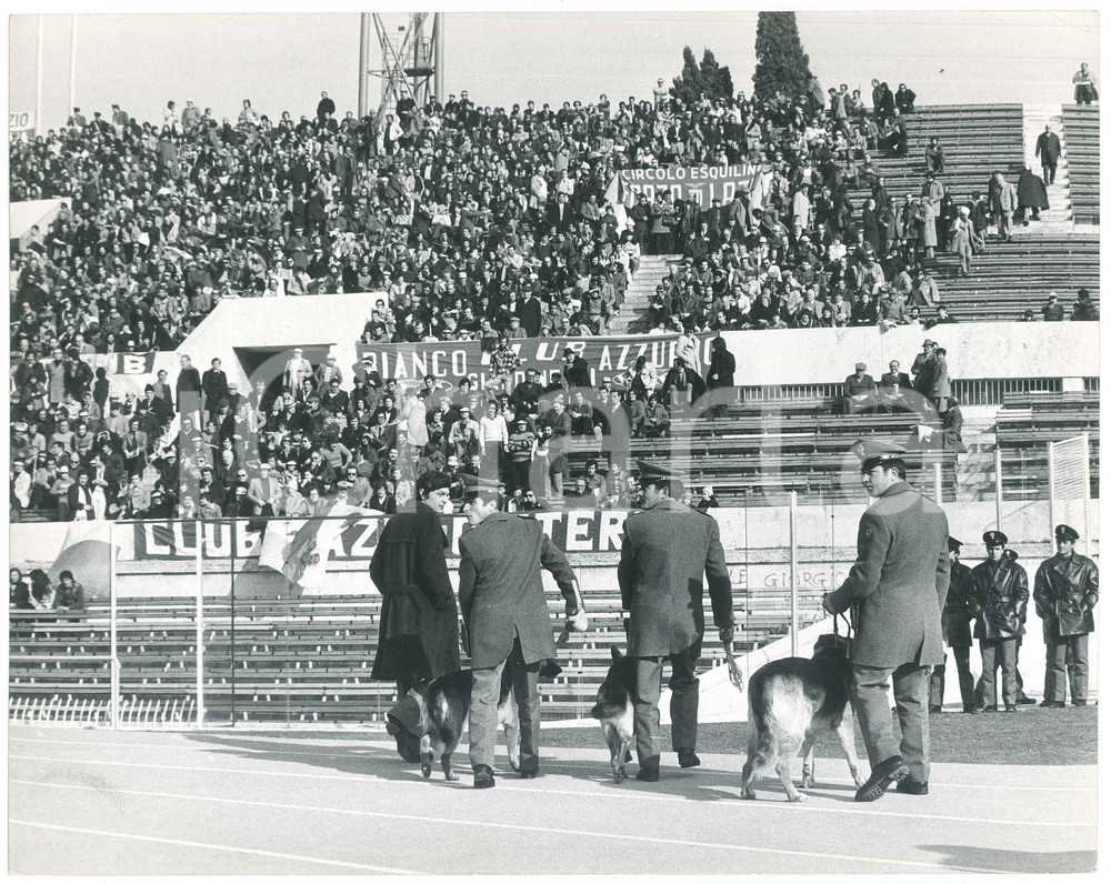 Fotografia d epoca originale 1970 ca CALCIO  ROMA  ULTRAS  Polizia in campo con i cani Foto 30x24 cm 1