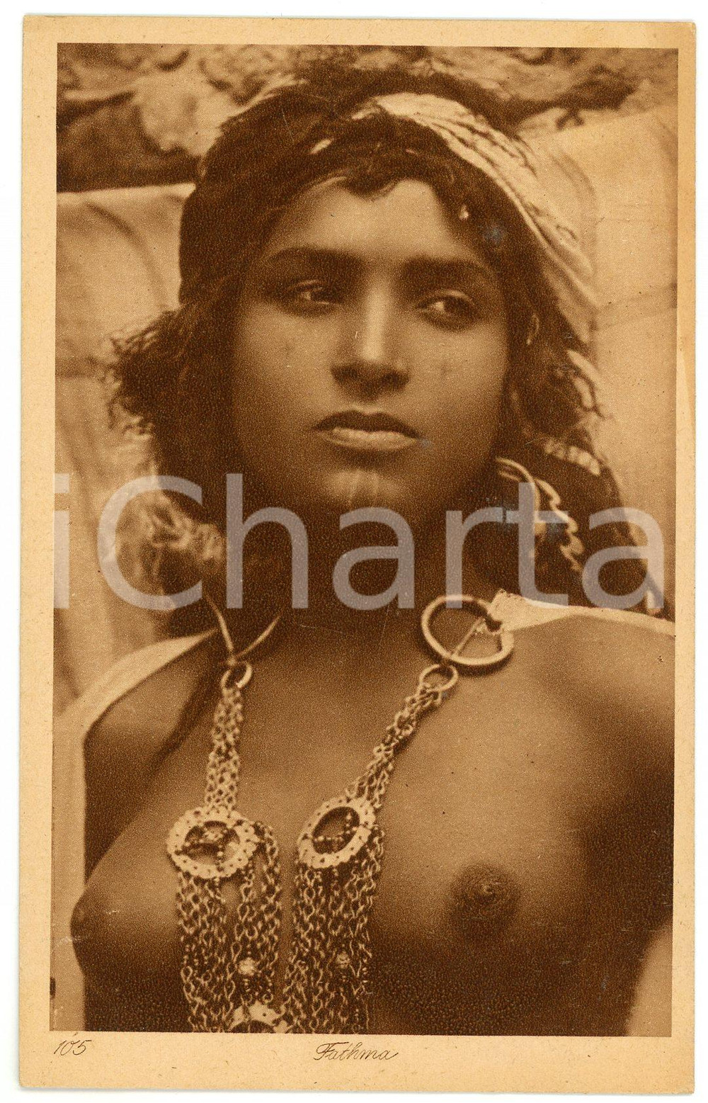 1915 ca ETHNIC NUDE ARAB - Girl - Fathma *Old postcard topless  Cartolina postale d'epoca, non viaggiata.CONDIZIONI: G FORMATO: FP    originale e autentica 1