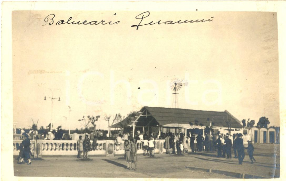 Cartolina originale da collezione 1927 GUAMINI (Argentina) Veduta di un balneario affollato *RARA FP VG 1