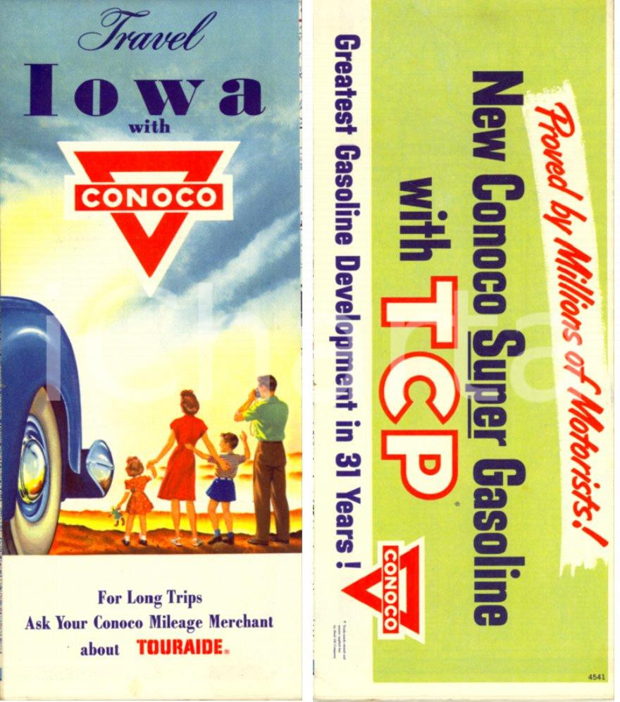 Mappa, planimetria storica 1955 ca IOWA USA Highway map Carta geografica pubblicitaria CONOCO oil company 1