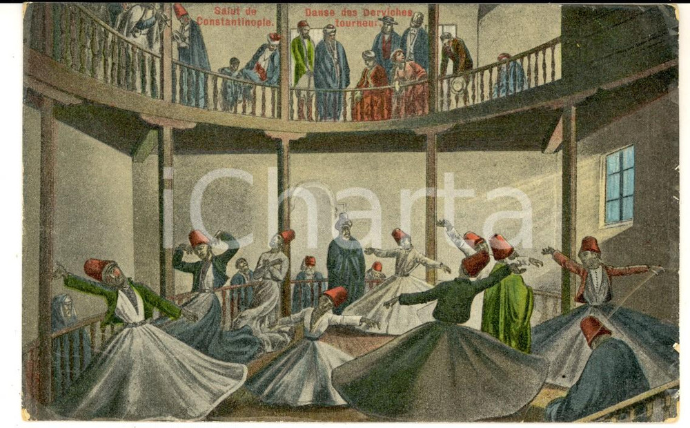 Cartolina originale da collezione 1913 CONSTANTINOPLE Danse des DERVICHES tourneur Carte postale VINTAGE 1