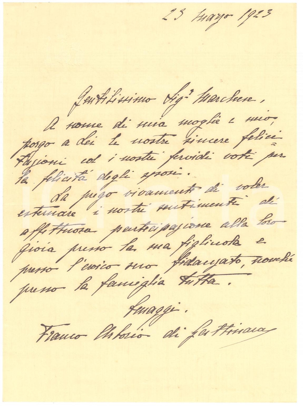 Manoscritto, lettera originale 1923 VERCELLI Franco ARBORIO DI GATTINARA Autografo 1