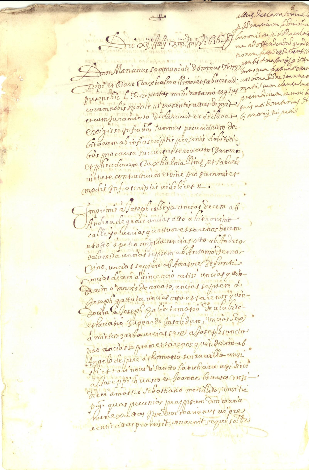 Documento originale, autentico 1616 PALERMO Ricevuta del barone Mariano SAMMANIATI Manoscritto 1