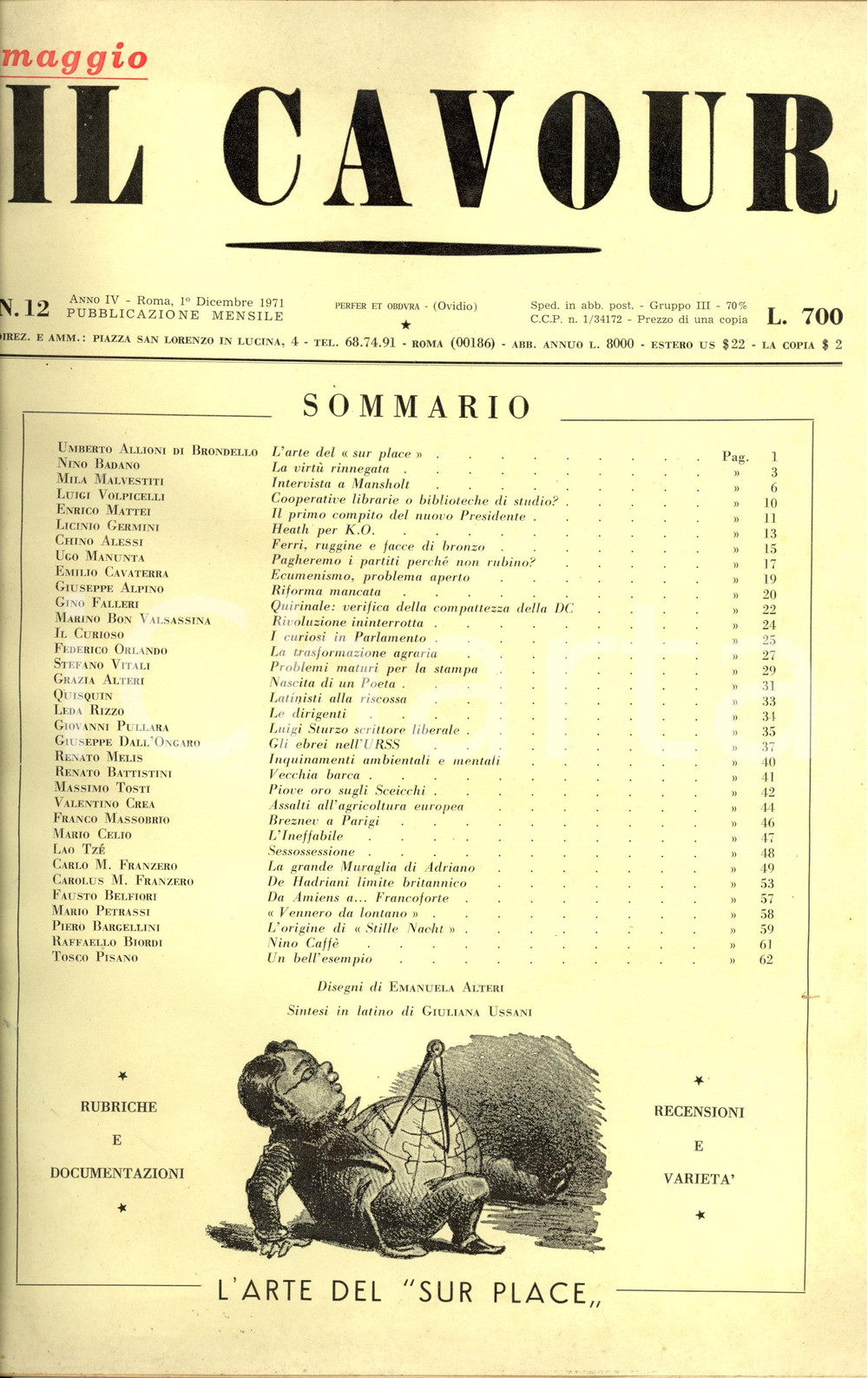 Giornale, rivista storica 1971 IL CAVOUR Pagheremo i partiti perchÃ© non rubino? Rivista  Anno IV nÂ°12 1