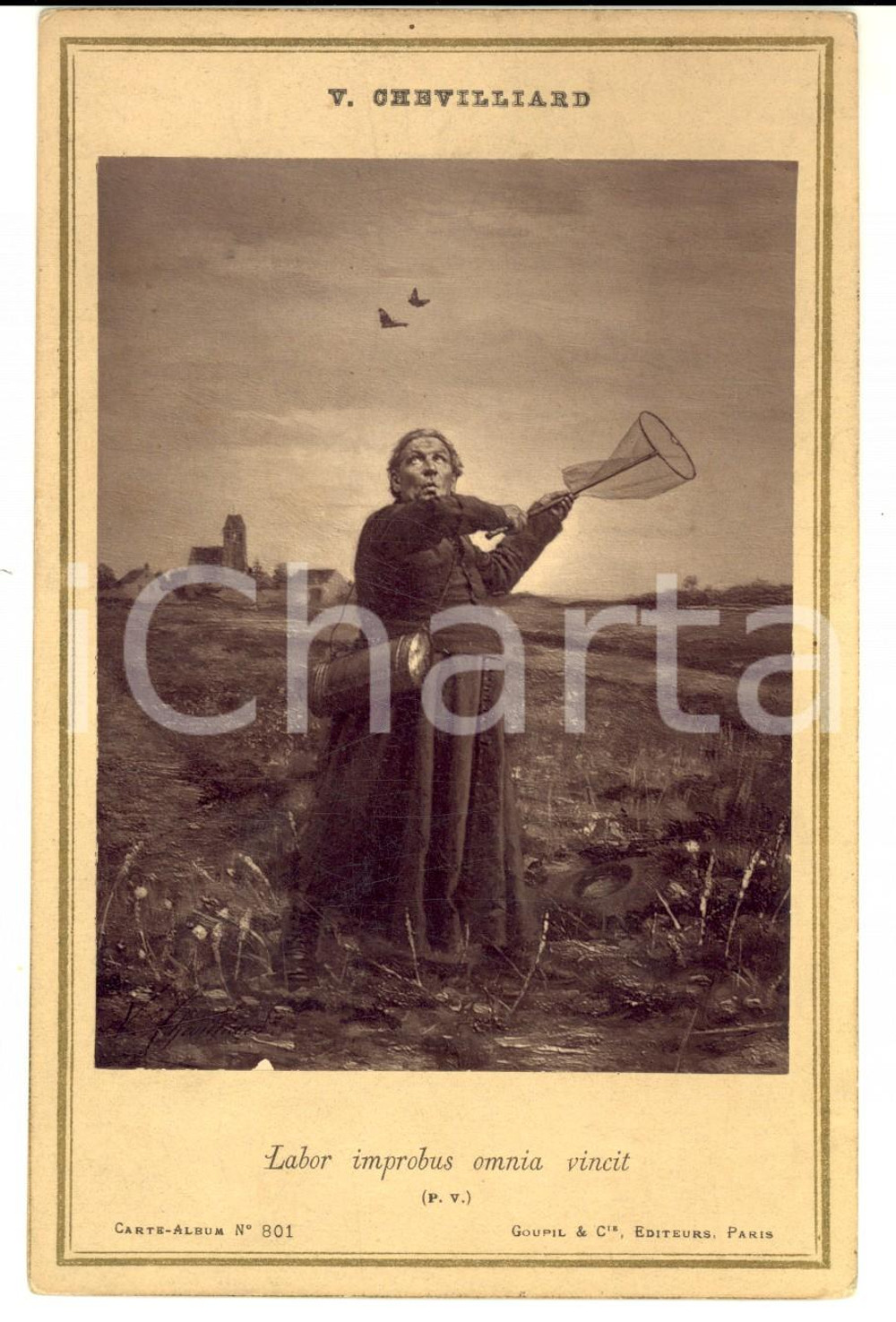 Fotografia d epoca originale 1890 ca V. CHEVILLIARD Labor improbus omnia vincit Cartealbum nÂ°801 GOUPIL 1