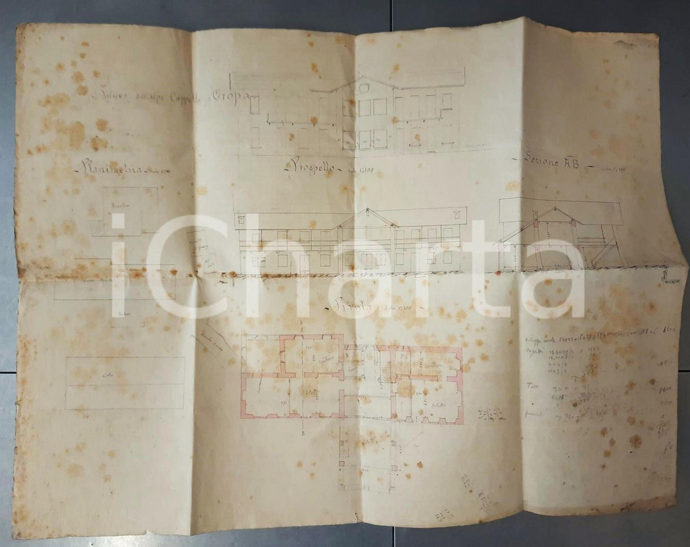 Mappa, planimetria storica 1900 ca OROPA (BI) Rilievo dell'alpe CAPPELLE *Planimetria rustico 48x65 cm 1