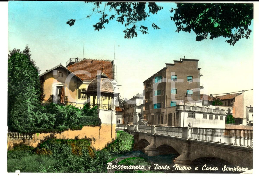 Cartolina originale da collezione 1952 BORGOMANERO NO Ponte Nuovo e Corso Sempione Cartolina postale FG VG 1