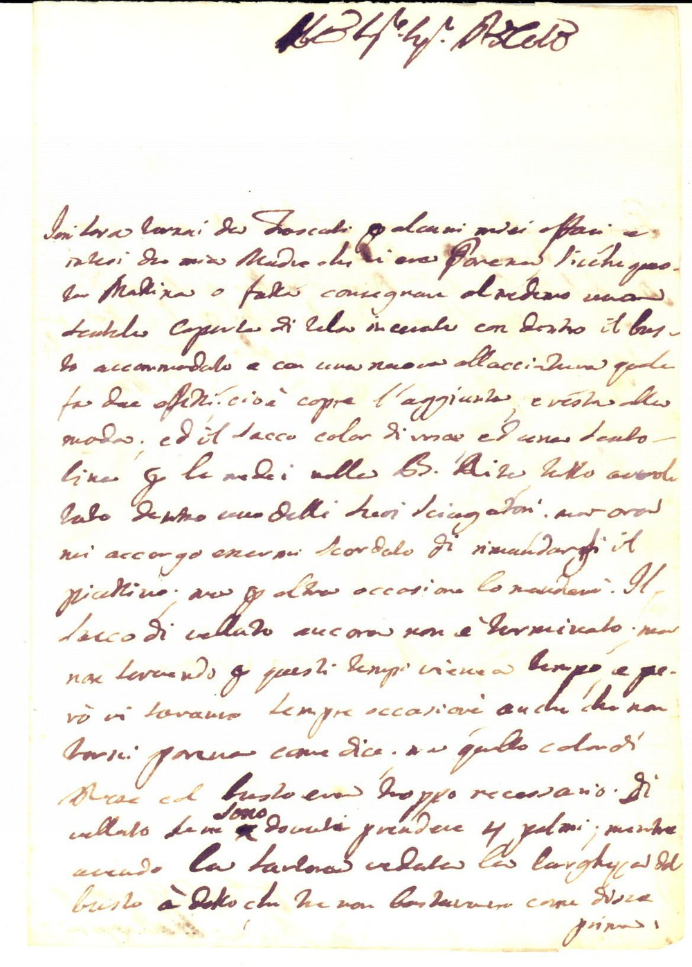 Manoscritto, lettera originale 1771 ROMA Nicola PELLEGRINI su un acquisto di velluto Lettera 1