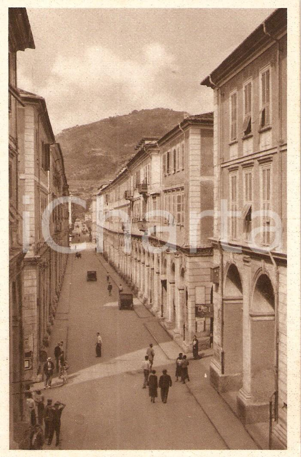 Cartolina originale da collezione 1940 ca IMPERIA Via Generale ASCLEPIA GANDOLFO dall'alto Cartolina ANIMATA FP NV 1