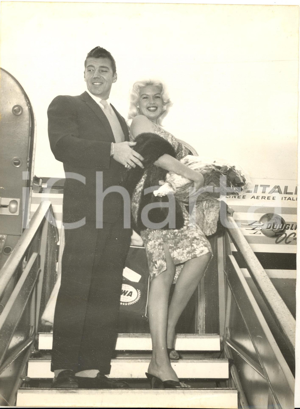 1959 ROMA Arrivo di Jayne MANSFIELD con Mickey HARGITAY su volo ALITALIA *Foto