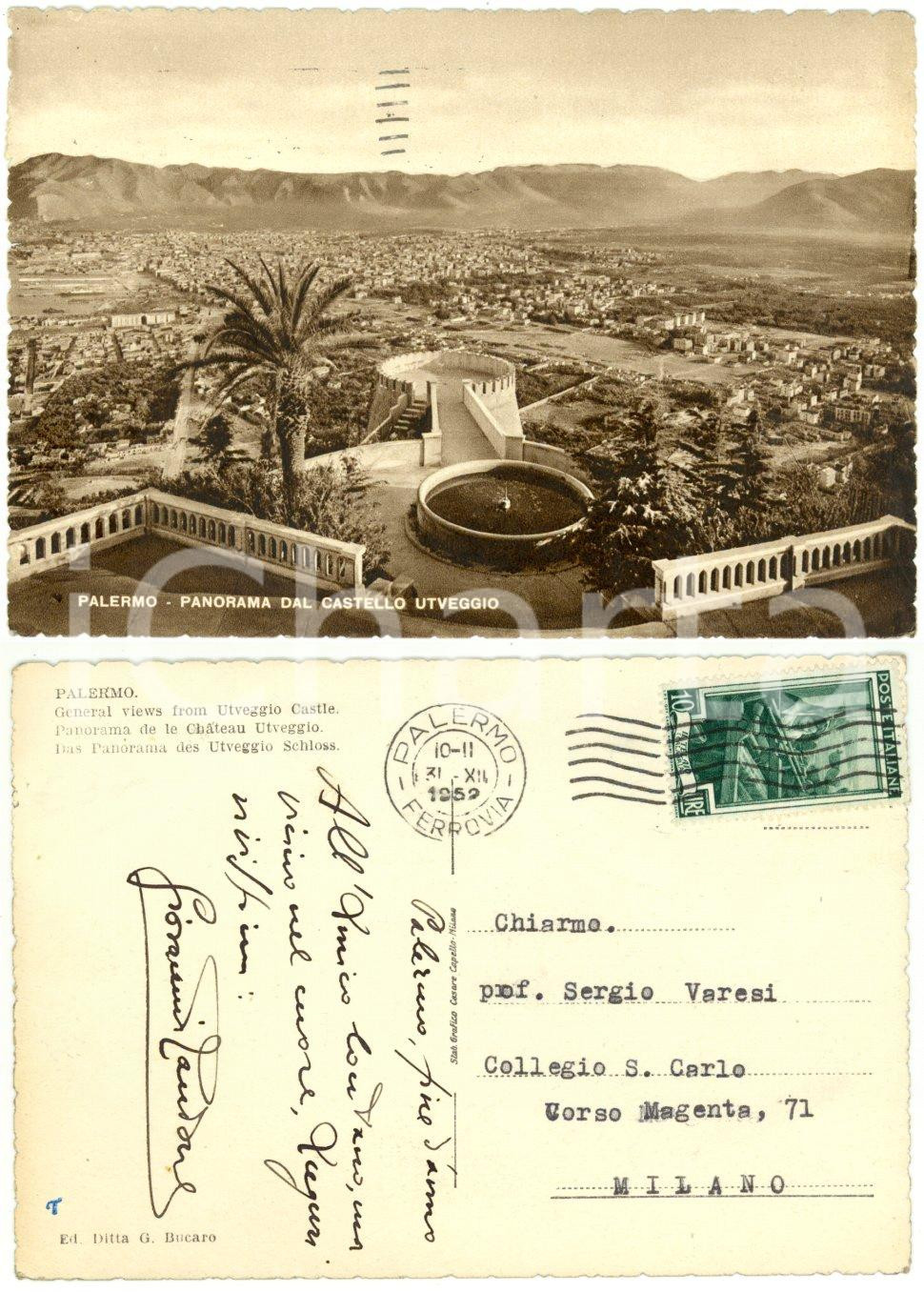 Autografo originale 1952 PALERMO Panorama dal Castello Utveggio Autografo Giovanni RANDONE 1