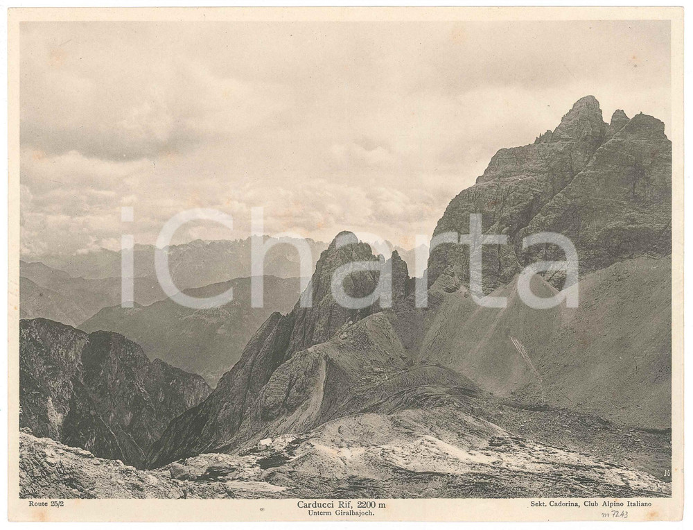 Stampa, bozzetto originale 1920 ca DOLOMITI  AURONZO DI CADORE  Rifugio CARDUCCI Stampa 22x17 cm 1