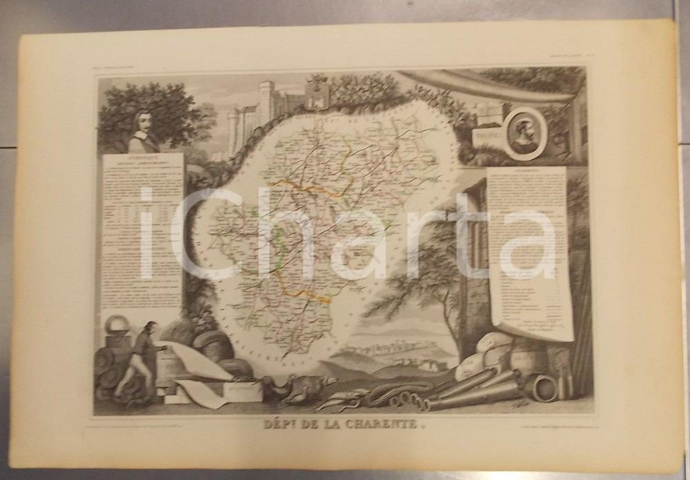 Stampa, bozzetto originale 1861 PARIS Atlas National de la France illustré Département de la CHARENTE n.13 1