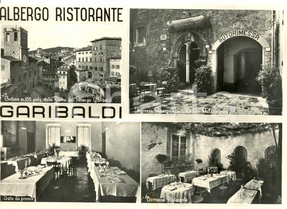 Cartolina originale da collezione 1960 ca CORTONA (AR) Vedutine ALBERGO GARIBALDI *Cartolina postale FG NV 1