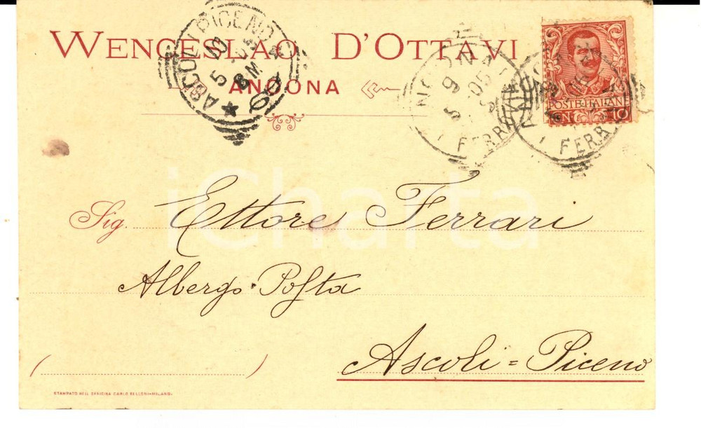 Autografo originale 1905 ANCONA Wenceslao D OTTAVI lamenta un mancato pagamento Autografo FP 1