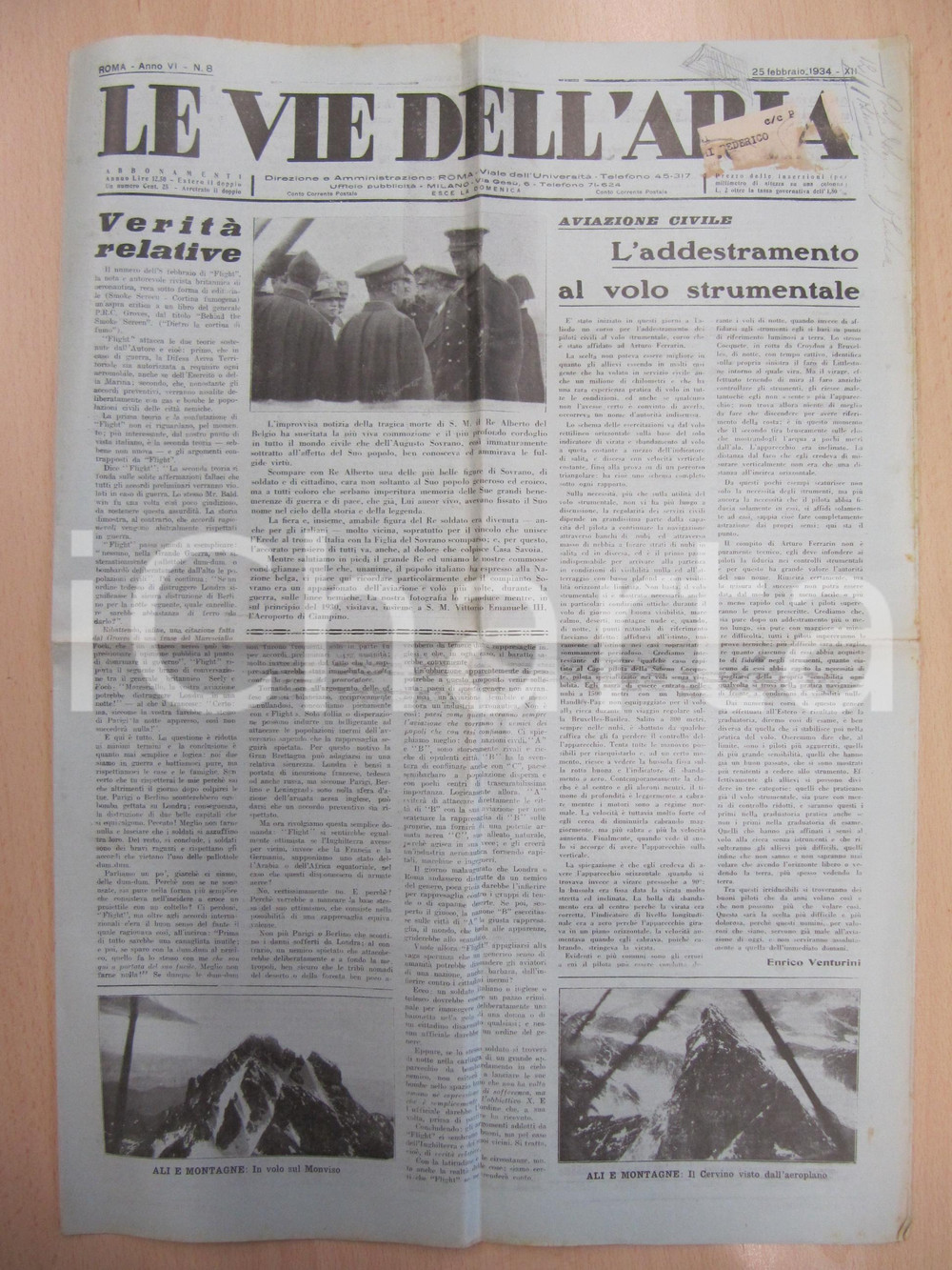 Giornale, rivista storica 1934 LE VIE DELL ARIA Mai l aviazione bombarderà l INGHILTERRA Giornale 1