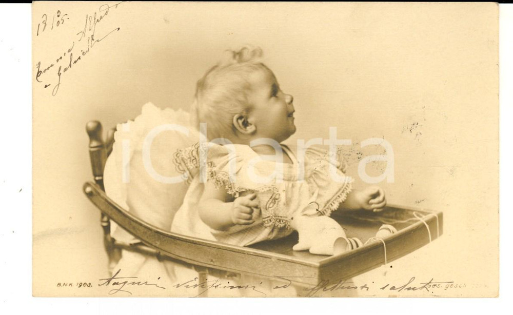 Cartolina originale da collezione 1905 Un allegro bambino nel seggiolone Cartolina postale VINTAGE FP VG 1