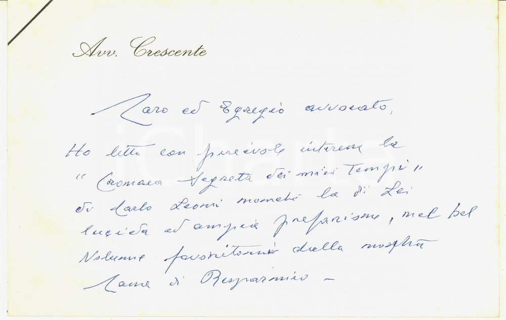 Autografo originale 1976  PADOVA Cesare CRESCENTE  Biglietto per ringraziamento AUTOGRAFO 1