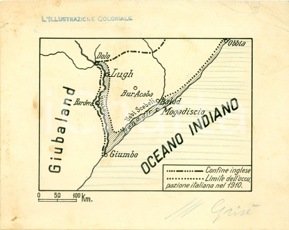 Fotografia d epoca originale 1930 ca SOMALIA ITALIANA Vecchi confini occupazione Fotografia coeva di mappa 1