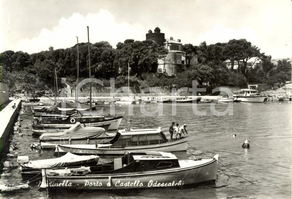 Cartolina originale da collezione 1968 SANTA MARINELLA ROMA Porto e castello ODESCALCHI ANIMATA con barche VG 1
