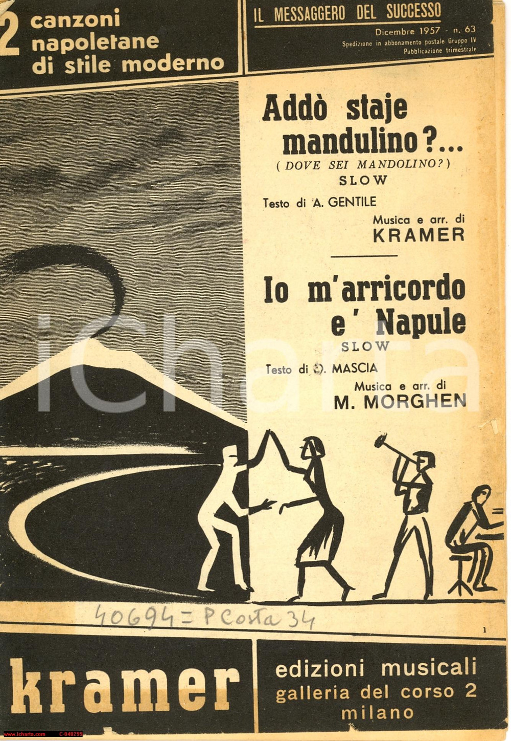 Oggetto da collezione cartaceo 1957 Canzoni napoletane AddÃ² staje mandulino  rivista 1
