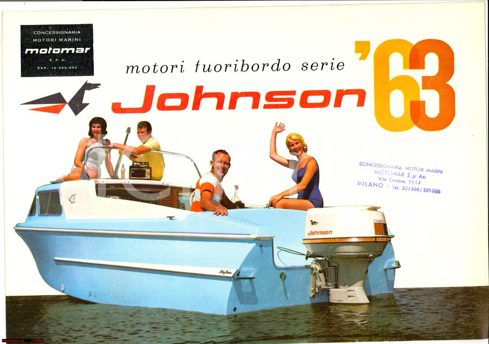 Materiale pubblicitario d’epoca 1963 MOTOMAR MILANO motori fuoribordo JOHNSON 1963 Catalogo 1