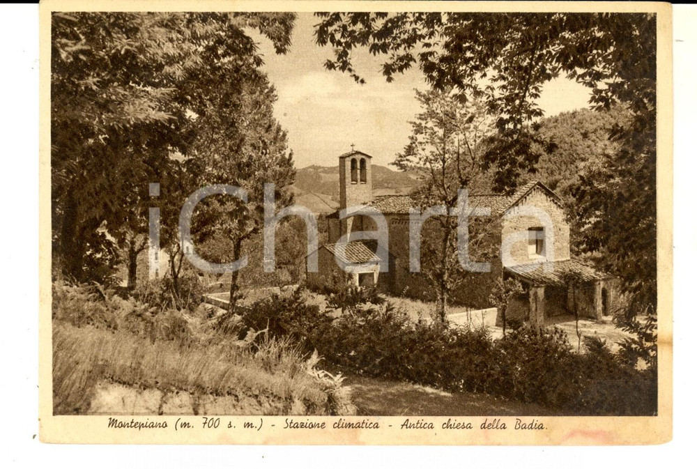 Cartolina originale da collezione 1947 MONTEPIANO PO Antica chiesa della Badia Cartolina postale VINTAGE FG VG 1