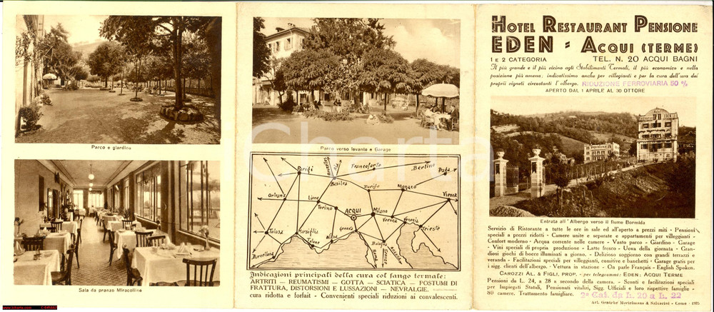 Oggetto da collezione cartaceo 1939 ACQUI TERME (AL) Hotel ristorante EDEN brochure 1