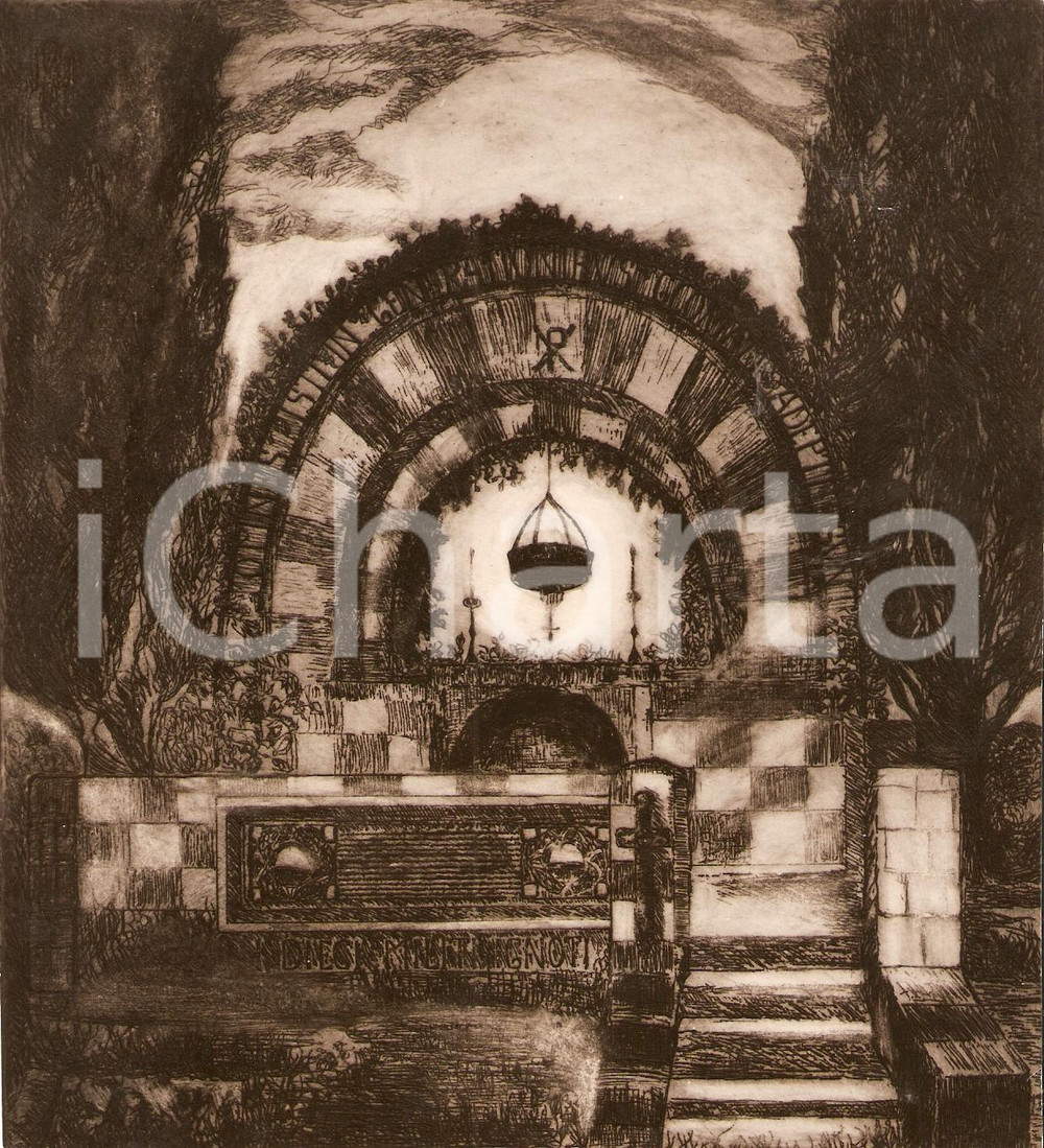 Fotografia d'epoca originale 1935 AQUILEIA (UD) Incisioni cappella di Marta GRANCHI 1