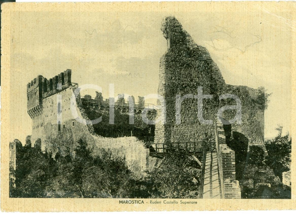 Cartolina originale da collezione 1940 MAROSTICA VI Ruderi del Castello Superiore FG VG 1