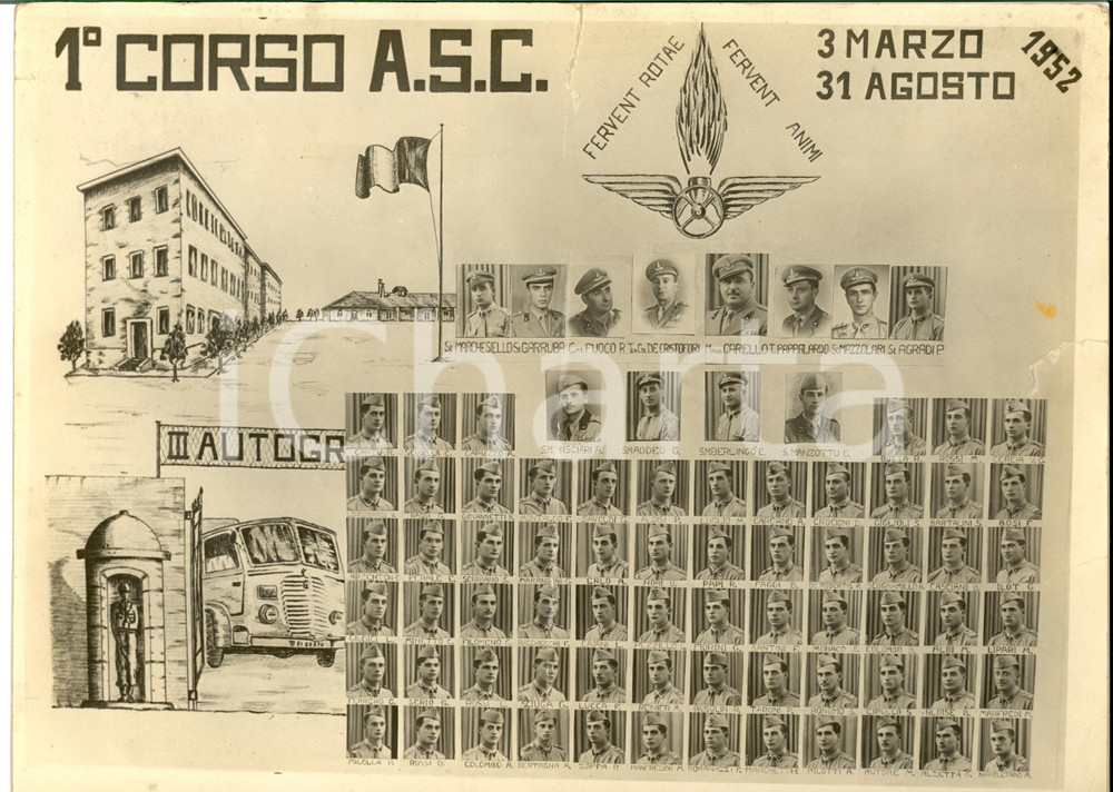 Fotografia d epoca originale 1952 1Â° Corso A. S. C. Servizio Automobilistico  Ritratti allievi con AUTOGRAFI 1