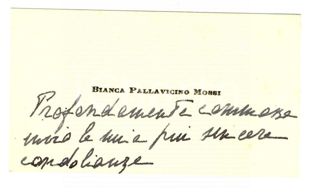 Autografo originale 1930 TORINO Biglietto Bianca PALLAVICINO MOSSI Autografo 1