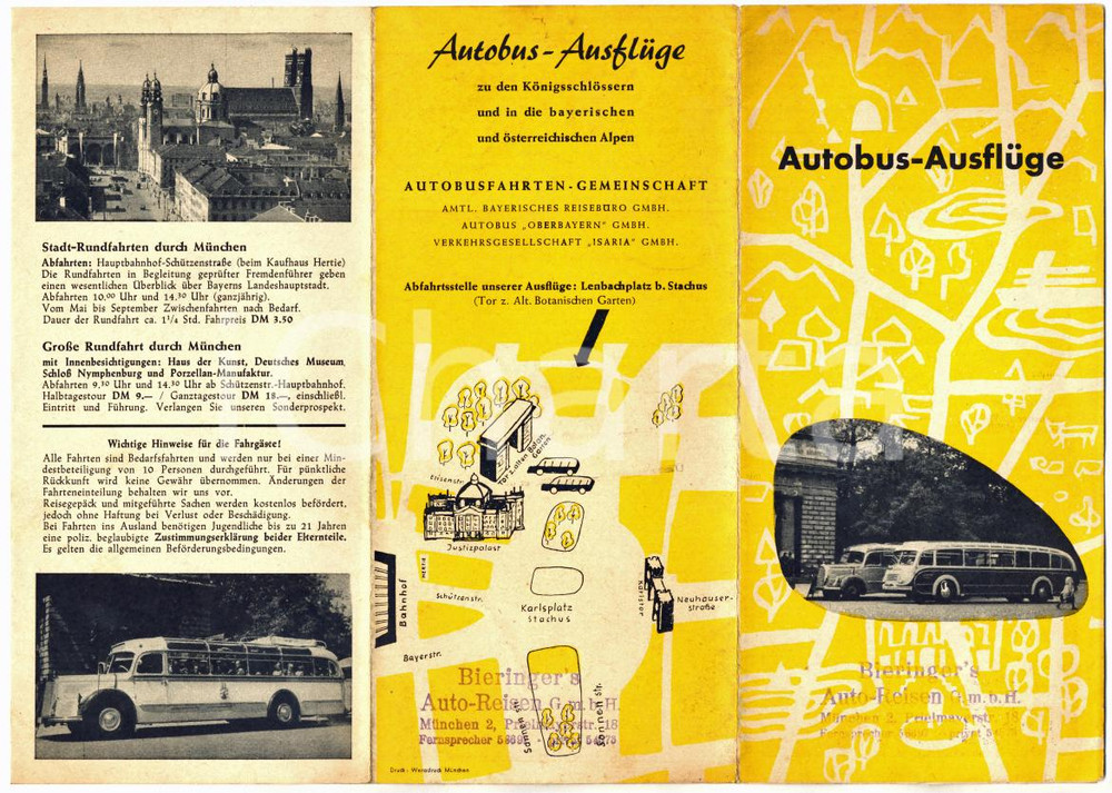 1955 ca MUNICH Bieringer's Auto-Reisen GmbH - Autobus ausflüge *Pieghevole