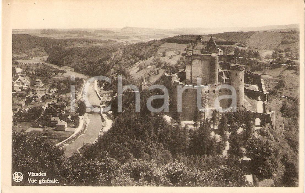 Cartolina originale da collezione 1950 ca VIANDEN LUXEMBOURG Veduta della cittÃ  con Castello Cartolina FP NV 1